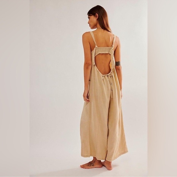 Free People Drifting Dreams One-Piece Jumpsuit Size Large In Tan - Picture 2 of 13